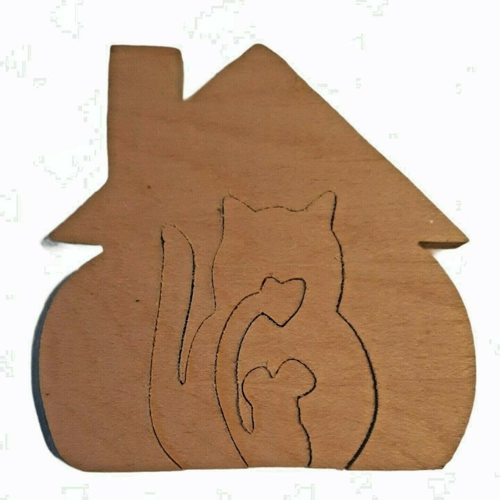 3 Piece Cat and Mouse Unfinished Wood Puzzle Made with Scroll Saw